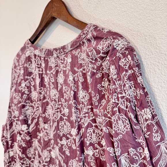 Gloria Vanderbilt Boho Prairie Floral Popover Top Cotton Peasant Blouse XL - Picture 9 of 11